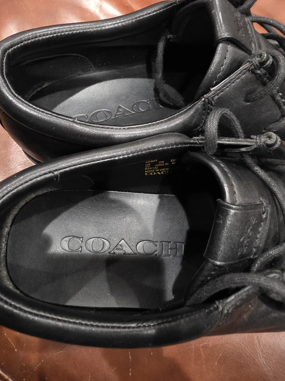 Coach Men's Black Leather Lug-Sole Boots with Cream Contrast Sole